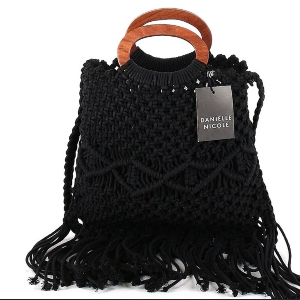 Danielle Nicole Black Macrame Bag, NWT